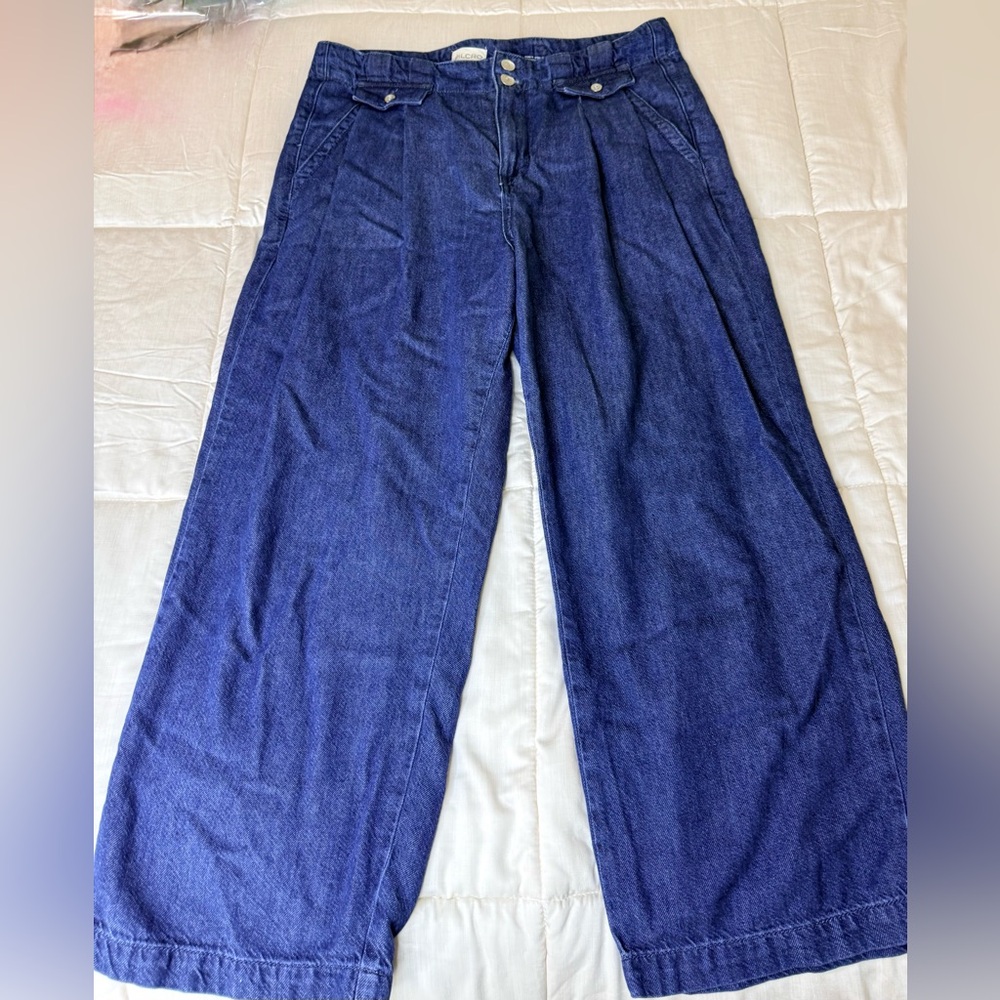 Anthropologie Pilcro Mid-Rise Pleated Trouser denim jean’s preppy baggy 29 EUC - Picture 2 of 16